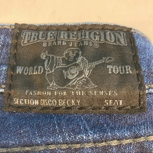 TRUE  RELIGION Sz 27 Disco Becky Big T Swarovski Crystal Distressed Jeans - Picture 14 of 14